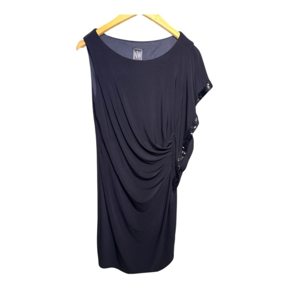 NW Nightway Black Draped Asymmetrical Cocktail Dress Size 8 Evening Glam